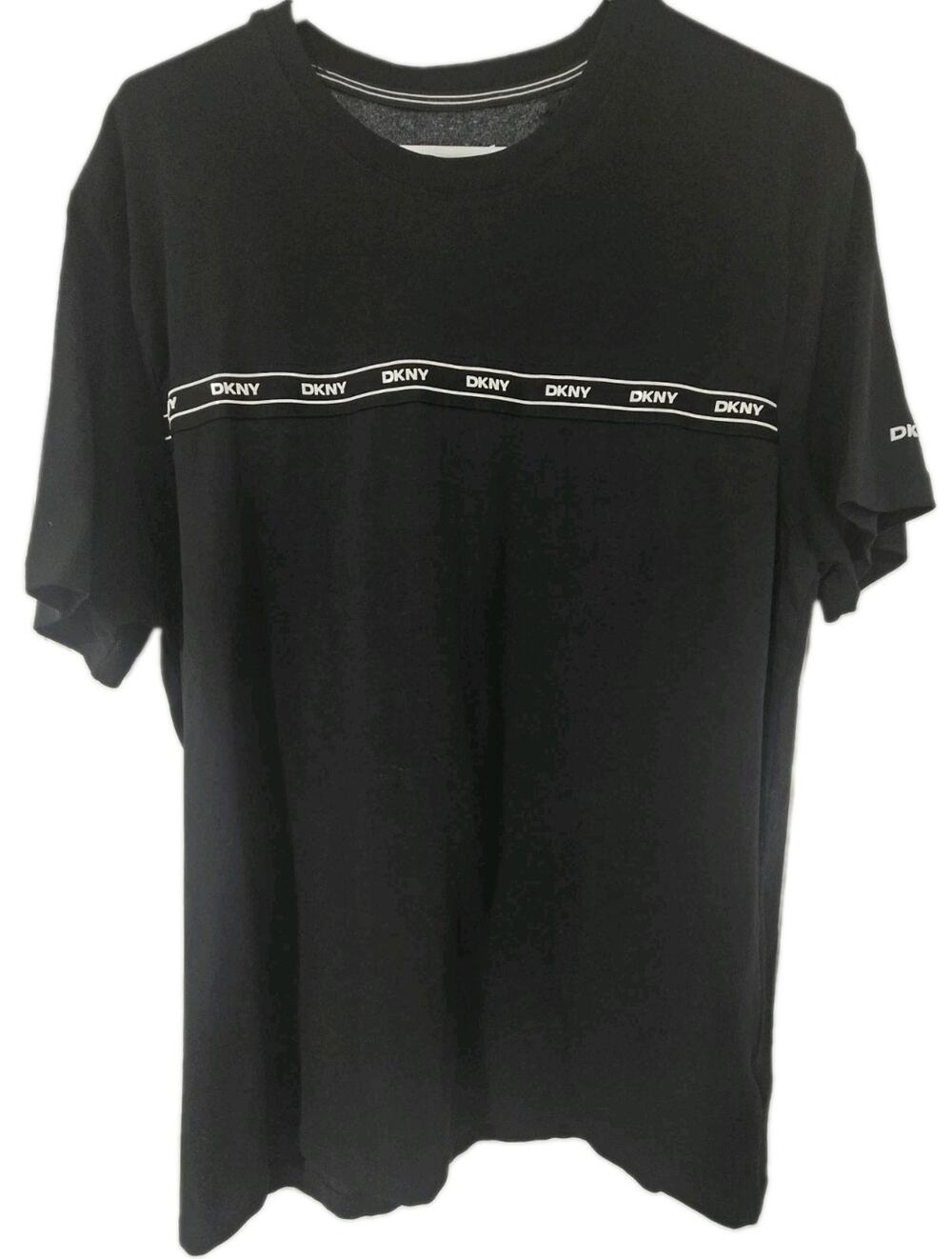 DKNY Men's Black Logo Tape Crew Neck Short Sleeve T-Shirt Size L